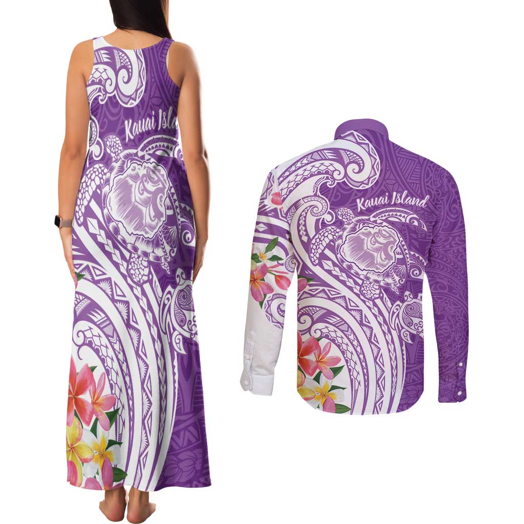 Aloha Kauai Island Personalized Couples Matching Tank Maxi Dress and Long Sleeve Button Shirt Lilac Dreamy Turtle LT7 - Polynesian Pride
