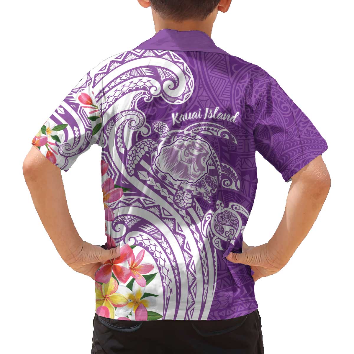 Aloha Kauai Island Personalized Family Matching Off The Shoulder Long Sleeve Dress and Hawaiian Shirt Lilac Dreamy Turtle LT7 - Polynesian Pride