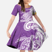 Aloha Kauai Island Personalized Family Matching Off The Shoulder Long Sleeve Dress and Hawaiian Shirt Lilac Dreamy Turtle LT7 Daughter's Dress Lilac - Polynesian Pride