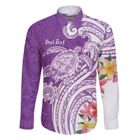 Aloha Kauai Island Personalized Family Matching Off The Shoulder Long Sleeve Dress and Hawaiian Shirt Lilac Dreamy Turtle LT7 Dad's Shirt - Long Sleeve Lilac - Polynesian Pride