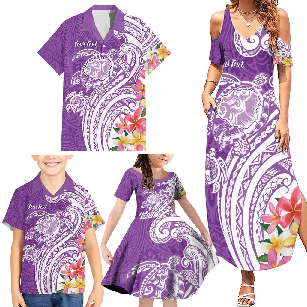 Aloha Kauai Island Personalized Family Matching Summer Maxi Dress and Hawaiian Shirt Lilac Dreamy Turtle