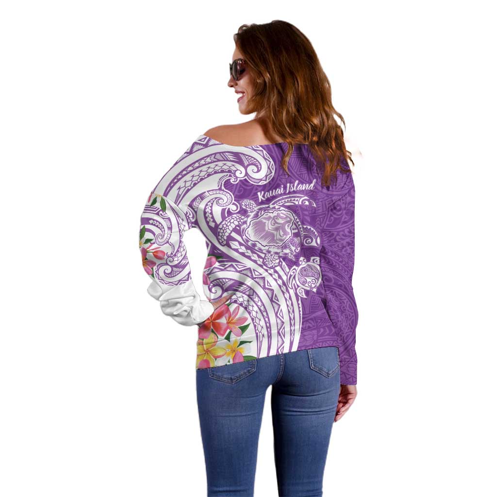 Aloha Kauai Island Personalized Off Shoulder Sweater Lilac Dreamy Turtle