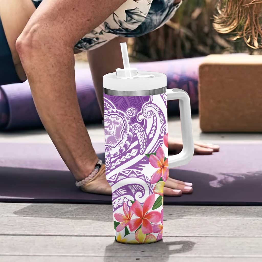 Aloha Kauai Island Personalized Tumbler With Handle Lilac Dreamy Turtle