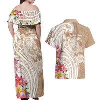 Aloha Niihau Island Personalized Couples Matching Off Shoulder Maxi Dress and Hawaiian Shirt Beige Dreamy Turtle LT7 - Polynesian Pride