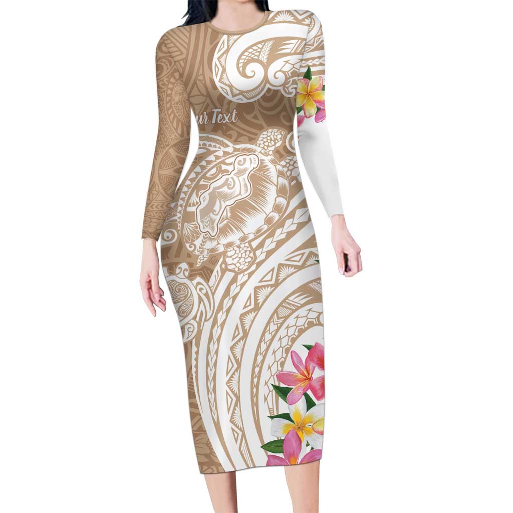 Aloha Niihau Island Personalized Family Matching Long Sleeve Bodycon Dress and Hawaiian Shirt Beige Dreamy Turtle LT7 Mom's Dress Beige - Polynesian Pride