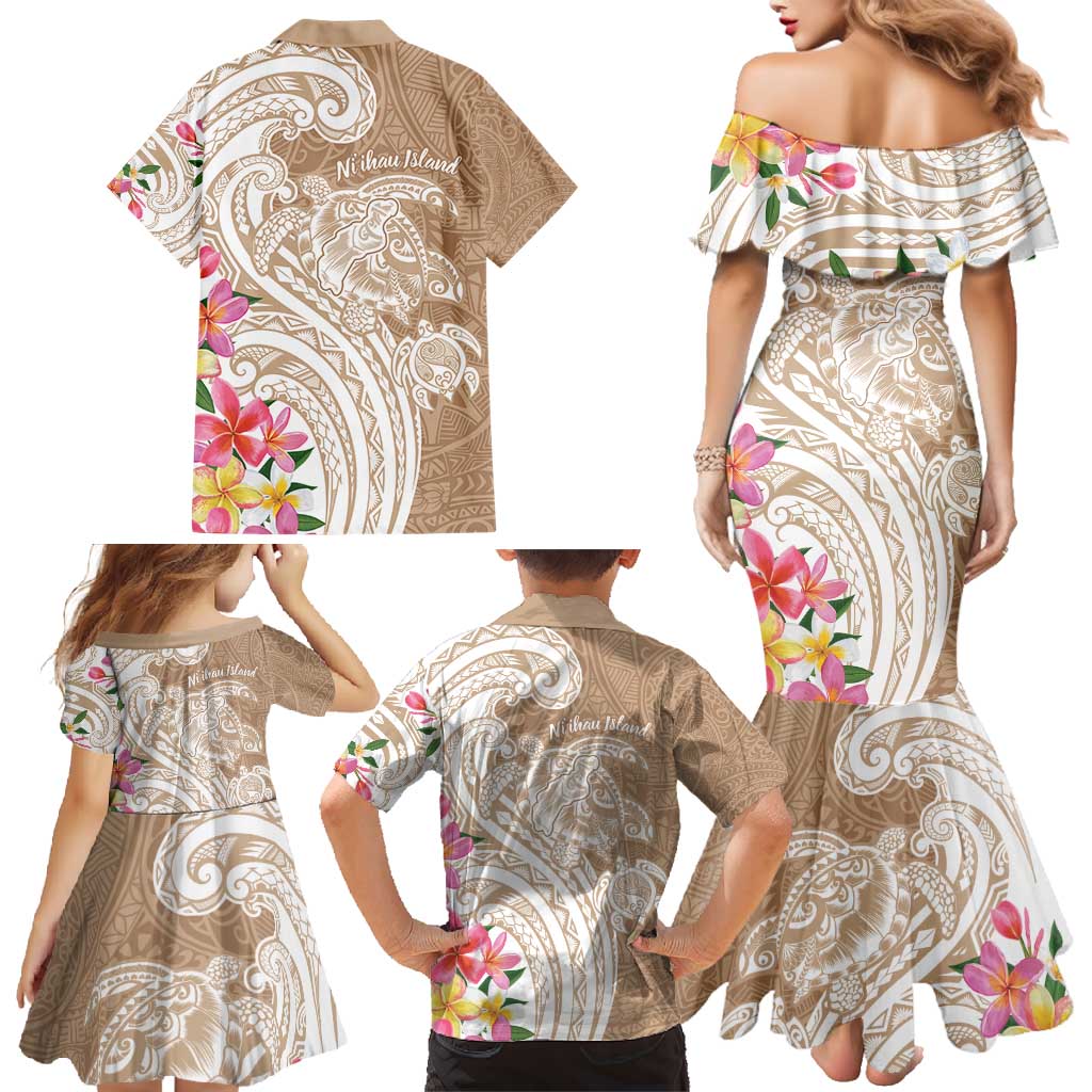 Aloha Ni’ihau Island Personalized Family Matching Mermaid Dress and Hawaiian Shirt Beige Dreamy Turtle