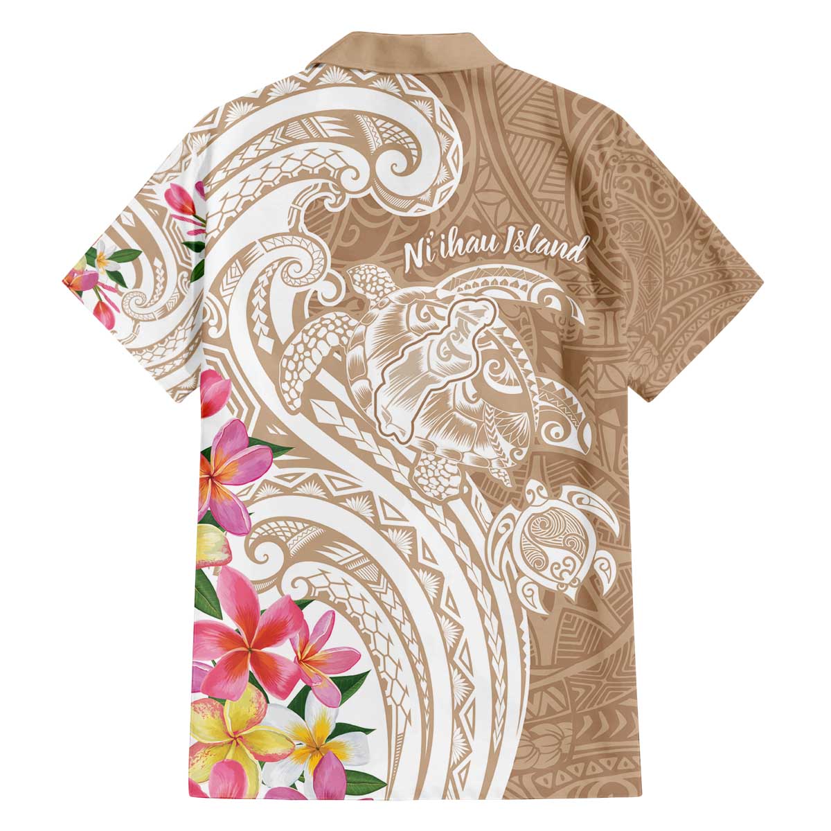 Aloha Niihau Island Personalized Family Matching Off The Shoulder Long Sleeve Dress and Hawaiian Shirt Beige Dreamy Turtle LT7 - Polynesian Pride