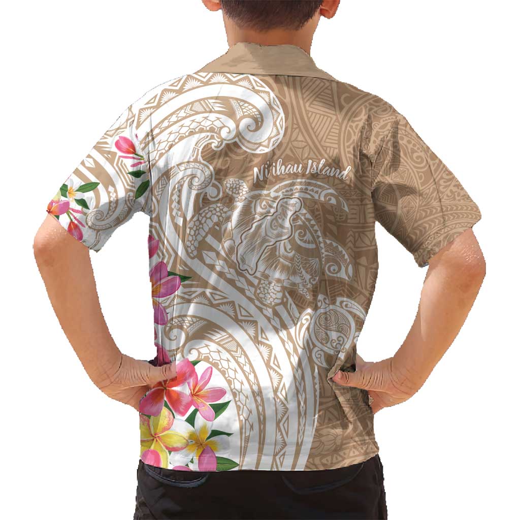 Aloha Ni’ihau Island Personalized Family Matching Off Shoulder Short Dress and Hawaiian Shirt Beige Dreamy Turtle