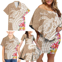 Aloha Ni’ihau Island Personalized Family Matching Off Shoulder Short Dress and Hawaiian Shirt Beige Dreamy Turtle