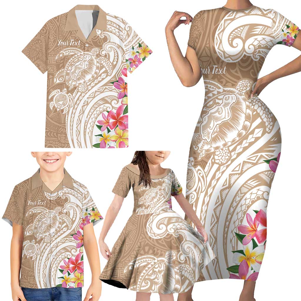 Aloha Niihau Island Personalized Family Matching Short Sleeve Bodycon Dress and Hawaiian Shirt Beige Dreamy Turtle LT7 - Polynesian Pride
