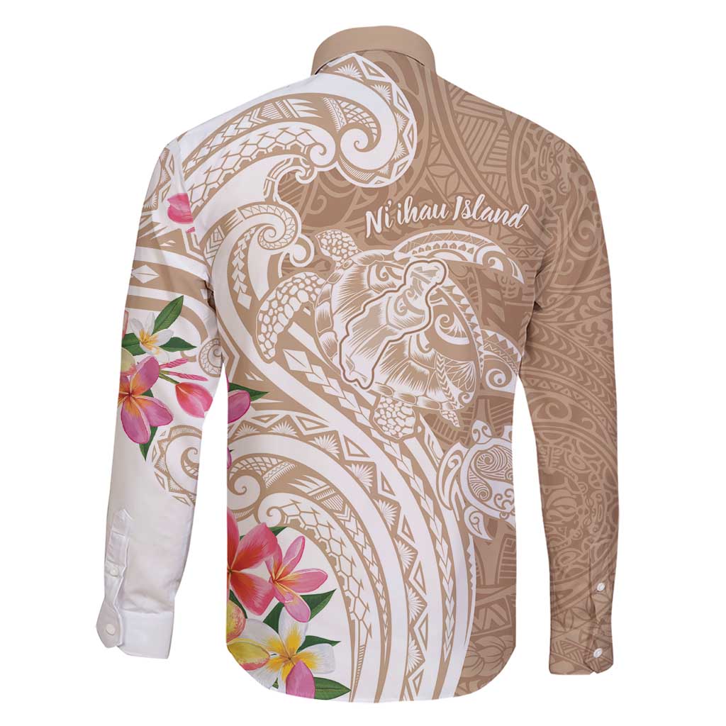 Aloha Niihau Island Personalized Family Matching Short Sleeve Bodycon Dress and Hawaiian Shirt Beige Dreamy Turtle LT7 - Polynesian Pride