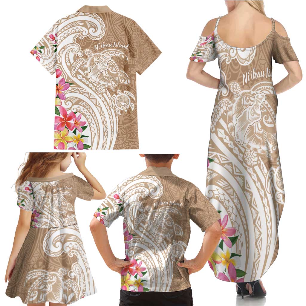Aloha Ni’ihau Island Personalized Family Matching Summer Maxi Dress and Hawaiian Shirt Beige Dreamy Turtle