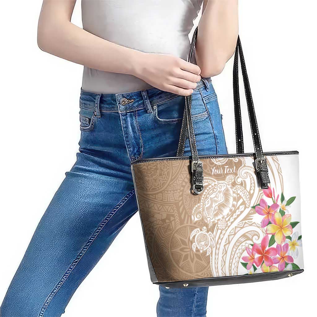 Aloha Ni’ihau Island Personalized Leather Tote Bag Beige Dreamy Turtle