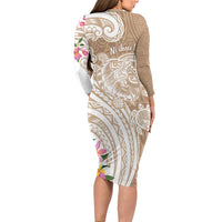 Aloha Ni’ihau Island Personalized Long Sleeve Bodycon Dress Beige Dreamy Turtle