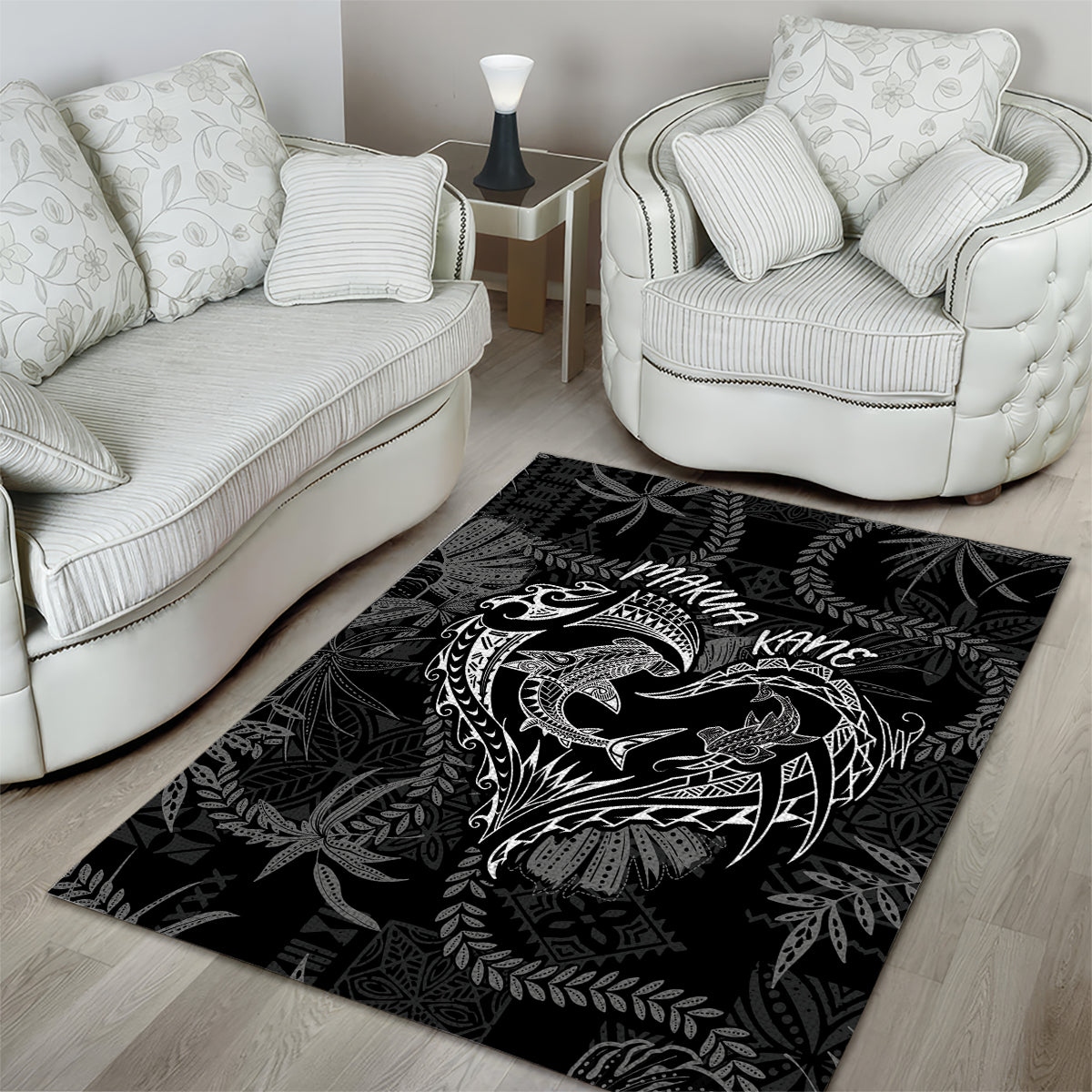 Hawaii Father's Day Vintage Lei Area Rug Hauoli la Makuakane - Black