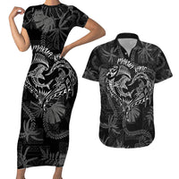 Hawaii Father's Day Vintage Lei Couples Matching Short Sleeve Bodycon Dress and Hawaiian Shirt Hauoli la Makuakane - Black LT7 Black - Polynesian Pride