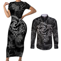 Hawaii Father's Day Vintage Lei Couples Matching Short Sleeve Bodycon Dress and Long Sleeve Button Shirt Hauoli la Makuakane - Black LT7 Black - Polynesian Pride