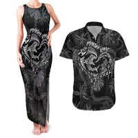 Hawaii Father's Day Vintage Lei Couples Matching Tank Maxi Dress and Hawaiian Shirt Hauoli la Makuakane - Black LT7 Black - Polynesian Pride
