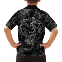 Hawaii Father's Day Vintage Lei Family Matching Long Sleeve Bodycon Dress and Hawaiian Shirt Hauoli la Makuakane - Black LT7 - Polynesian Pride