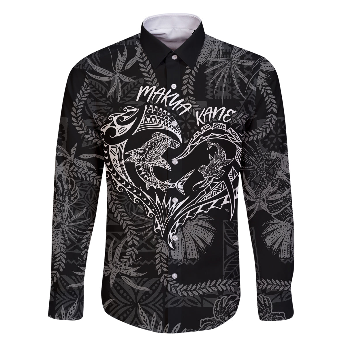Hawaii Father's Day Vintage Lei Family Matching Long Sleeve Bodycon Dress and Hawaiian Shirt Hauoli la Makuakane - Black LT7 Dad's Shirt - Long Sleeve Black - Polynesian Pride