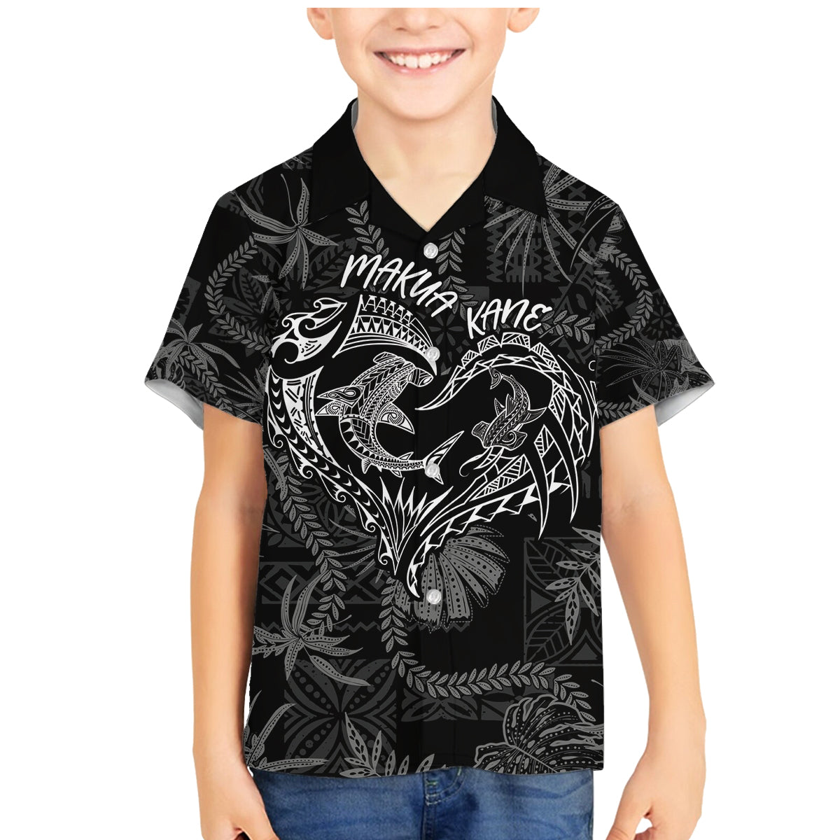 Hawaii Father's Day Vintage Lei Family Matching Mermaid Dress and Hawaiian Shirt Hauoli la Makuakane - Black LT7 Son's Shirt Black - Polynesian Pride