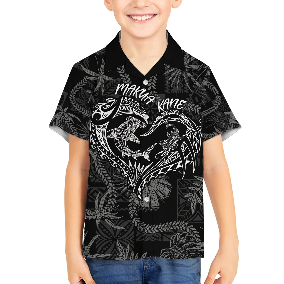 Hawaii Father's Day Vintage Lei Family Matching Off Shoulder Maxi Dress and Hawaiian Shirt Hauoli la Makuakane - Black