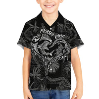 Hawaii Father's Day Vintage Lei Family Matching Off Shoulder Short Dress and Hawaiian Shirt Hauoli la Makuakane - Black