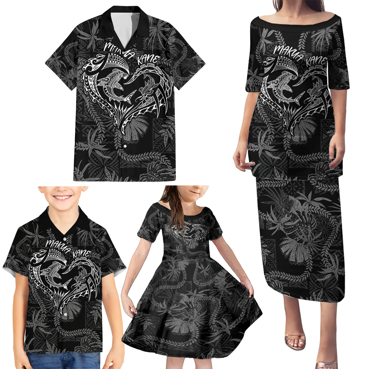 Hawaii Father's Day Vintage Lei Family Matching Puletasi and Hawaiian Shirt Hauoli la Makuakane - Black LT7 - Polynesian Pride