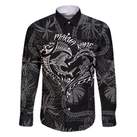 Hawaii Father's Day Vintage Lei Family Matching Puletasi and Hawaiian Shirt Hauoli la Makuakane - Black LT7 Dad's Shirt - Long Sleeve Black - Polynesian Pride