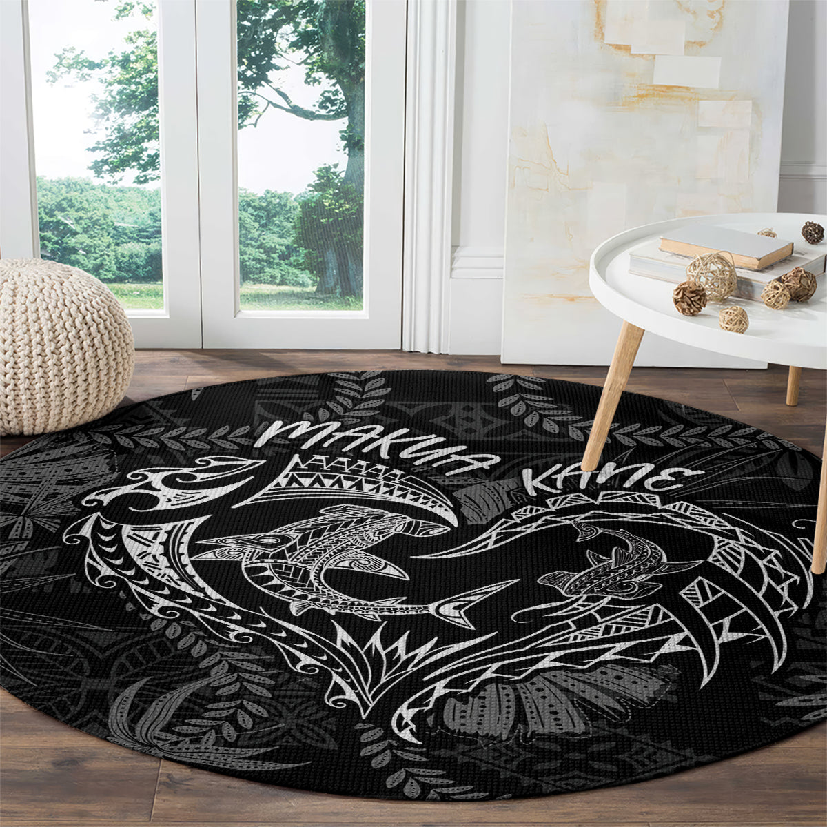 Hawaii Father's Day Vintage Lei Round Carpet Hauoli la Makuakane - Black