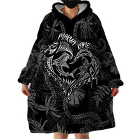 Hawaii Father's Day Vintage Lei Wearable Blanket Hoodie Hauoli la Makuakane - Black