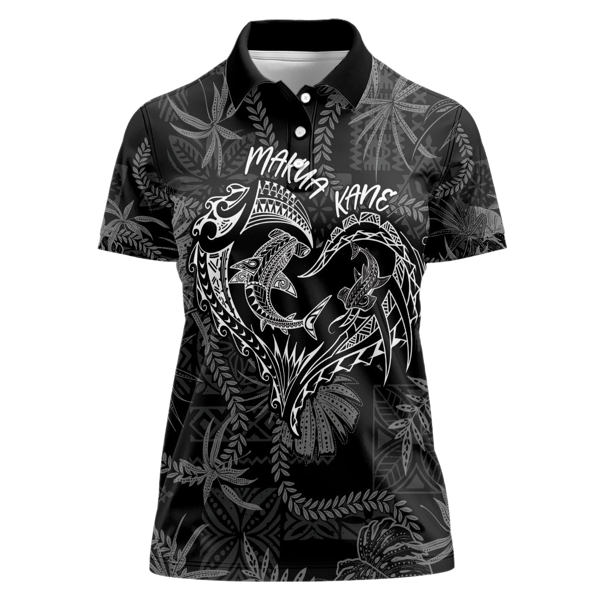 Hawaii Father's Day Vintage Lei Women Polo Shirt Hauoli la Makuakane - Black LT7 Female Black - Polynesian Pride