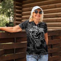 Hawaii Father's Day Vintage Lei Women Polo Shirt Hauoli la Makuakane - Black LT7 - Polynesian Pride