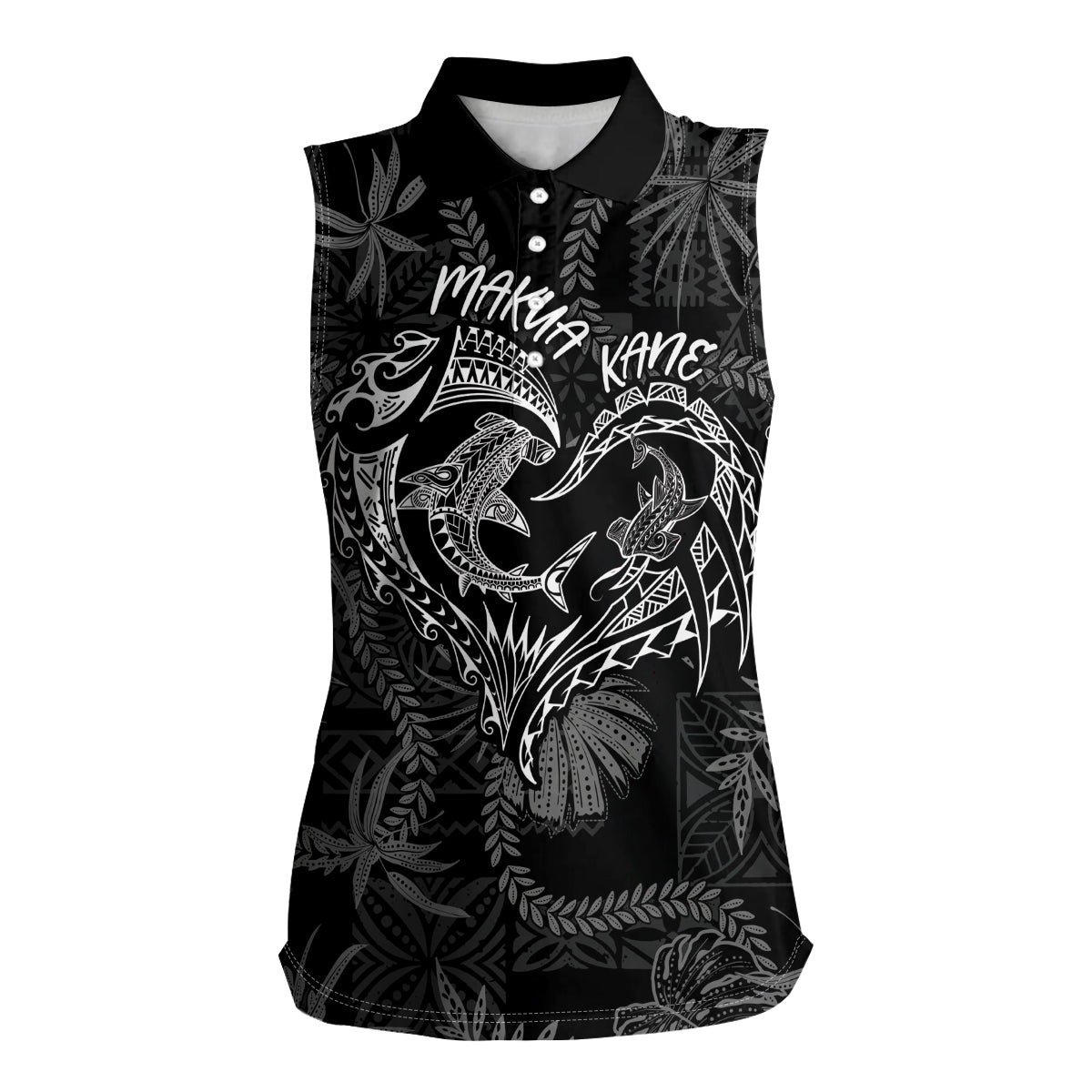 Hawaii Father's Day Vintage Lei Women Sleeveless Polo Shirt Hauoli la Makuakane - Black LT7 Female Black - Polynesian Pride