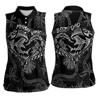 Hawaii Father's Day Vintage Lei Women Sleeveless Polo Shirt Hauoli la Makuakane - Black LT7 - Polynesian Pride
