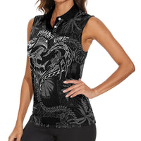 Hawaii Father's Day Vintage Lei Women Sleeveless Polo Shirt Hauoli la Makuakane - Black LT7 - Polynesian Pride