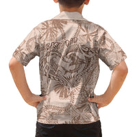 Hawaii Father's Day Vintage Lei Family Matching Long Sleeve Bodycon Dress and Hawaiian Shirt Hauoli la Makuakane - Beige LT7 - Polynesian Pride