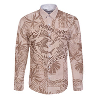Hawaii Father's Day Vintage Lei Family Matching Long Sleeve Bodycon Dress and Hawaiian Shirt Hauoli la Makuakane - Beige LT7 Dad's Shirt - Long Sleeve Beige - Polynesian Pride