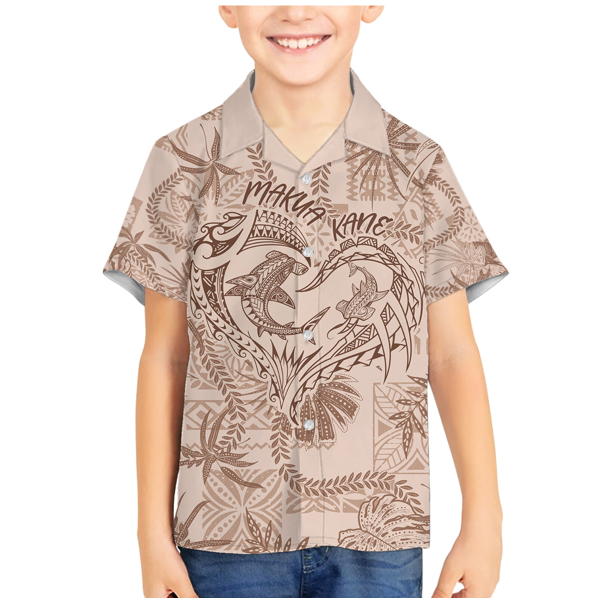 Hawaii Father's Day Vintage Lei Family Matching Mermaid Dress and Hawaiian Shirt Hauoli la Makuakane - Beige LT7 Son's Shirt Beige - Polynesian Pride