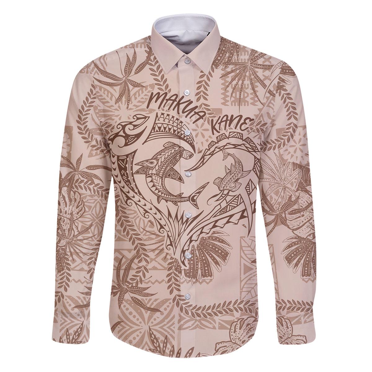 Hawaii Father's Day Vintage Lei Family Matching Puletasi and Hawaiian Shirt Hauoli la Makuakane - Beige LT7 Dad's Shirt - Long Sleeve Beige - Polynesian Pride