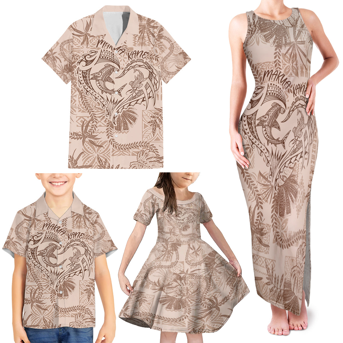 Hawaii Father's Day Vintage Lei Family Matching Tank Maxi Dress and Hawaiian Shirt Hauoli la Makuakane - Beige