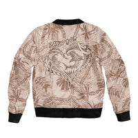 Hawaii Father's Day Vintage Lei Sleeve Zip Bomber Jacket Hauoli la Makuakane - Beige