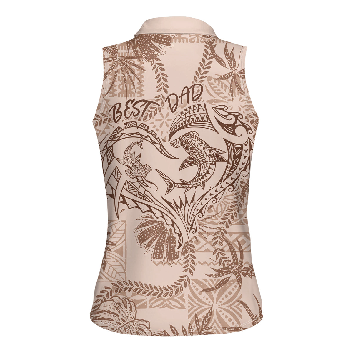 Hawaii Father's Day Vintage Lei Women Sleeveless Polo Shirt Hauoli la Makuakane - Beige LT7 - Polynesian Pride