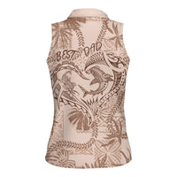 Hawaii Father's Day Vintage Lei Women Sleeveless Polo Shirt Hauoli la Makuakane - Beige LT7 - Polynesian Pride