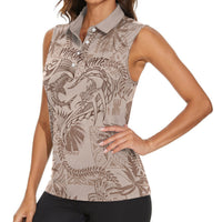 Hawaii Father's Day Vintage Lei Women Sleeveless Polo Shirt Hauoli la Makuakane - Beige LT7 - Polynesian Pride