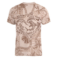 Hawaii Father's Day Vintage Lei Women V-Neck T-Shirt Hauoli la Makuakane - Beige