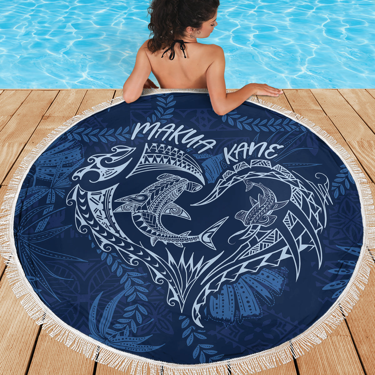 Hawaii Father's Day Vintage Lei Beach Blanket Hauoli la Makuakane - Blue