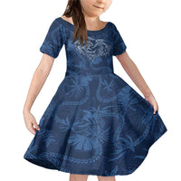 Hawaii Father's Day Vintage Lei Family Matching Mermaid Dress and Hawaiian Shirt Hauoli la Makuakane - Blue LT7 Daughter's Dress Blue - Polynesian Pride