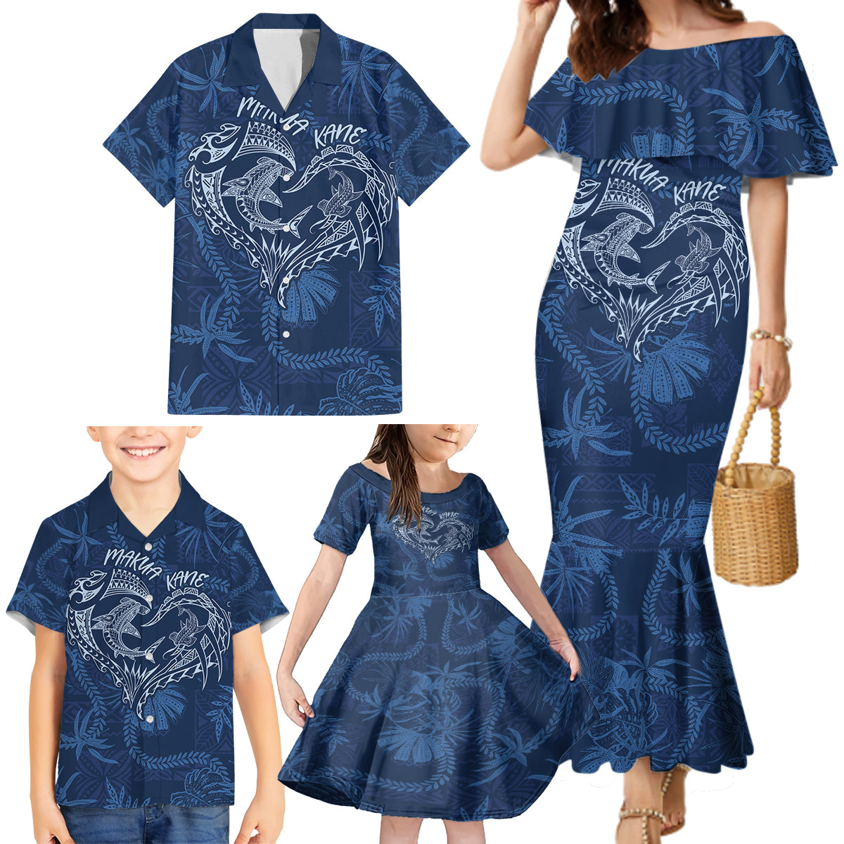 Hawaii Father's Day Vintage Lei Family Matching Mermaid Dress and Hawaiian Shirt Hauoli la Makuakane - Blue LT7 - Polynesian Pride