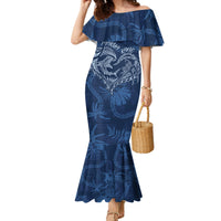Hawaii Father's Day Vintage Lei Family Matching Mermaid Dress and Hawaiian Shirt Hauoli la Makuakane - Blue LT7 Mom's Dress Blue - Polynesian Pride